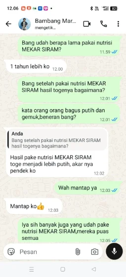 Tangkapan layar WhatsApp — testimoni pengrajin 1